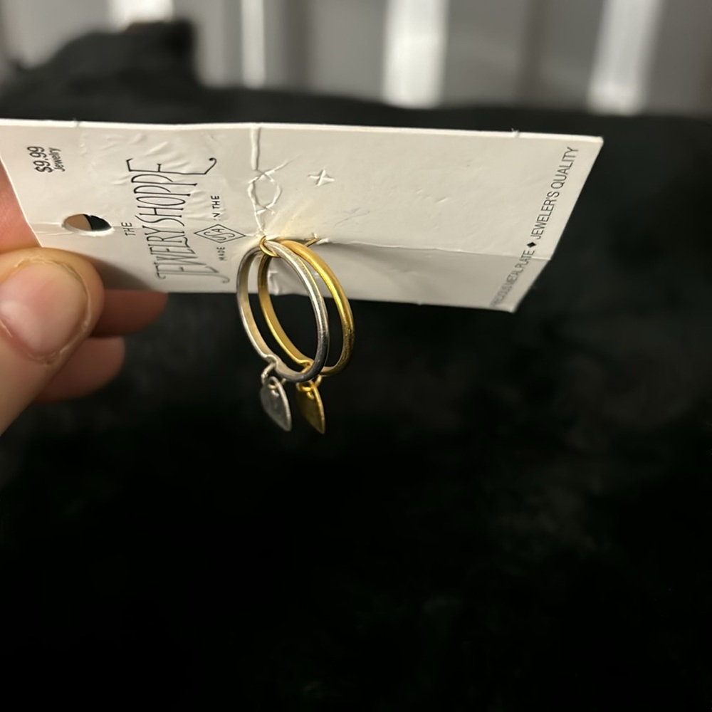NWT The Jewelry Shoppe 2 Pieces 10K Gold/Silver Heart Drop Rings Size 7.5 Crafts